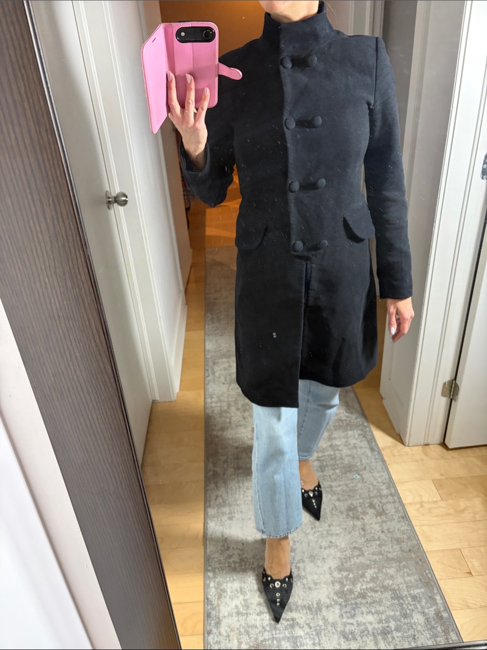 Zara Black High-Collar Button-Front Trench Coat